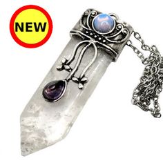 Brand New! Large Crystal Quartz Gemstone Pendant Necklace With Amethyst And Opalite Accents. The Pendant Measures Approx 20mm Wide And 56mm Long. Comes On An 18" Chain. White Mystical Pendant Jewelry, White Spiritual Jewelry With Stones, Mystical White Pendant Jewelry, Spiritual White Stone Jewelry, White Mystical Gemstone Necklace, Bohemian Silver Quartz Jewelry, Spiritual White Crystal Jewelry, Mystical Silver Gemstone Crystals, Mystical White Jewelry With Birthstone