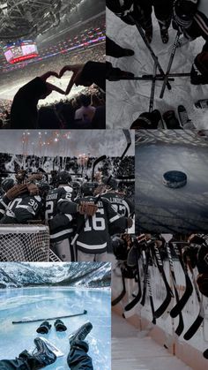 several different pictures of hockey players in the ice