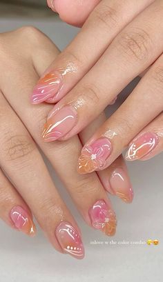 Nails Pink Flowers, Beauty Nails Design, Almond Nails Designs, Almond Nail, Uñas Acrilicas, Nails Pink, Nails Inspo, 21st Birthday, Beauty Nails