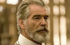 Pierce Brosnan Beard, Old Man With Beard, Moustache Style, Moustaches Men, Beard Shapes, Grey Hair Men, Mustache Men, 얼굴 드로잉, Handsome Older Men