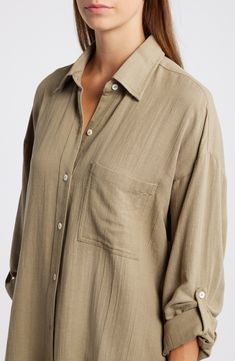 Stay cool throughout the warmer seasons in this breezy linen blouse perfected by a patch pocket and a curved hem. Spread collar Long sleeves with button cuffs 52% viscose, 36% cotton, 12% linen Machine wash, line dry Imported Blouse Nordstrom, Maternity Shops, Linen Blouse, Designer Clothes For Men, Denim Jumpsuit, Rip Curl, Women's Summer Fashion, Stay Cool, Athletic Women