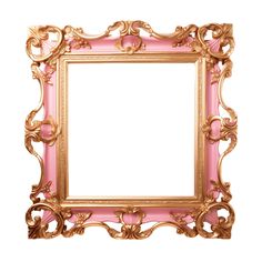 an ornate pink and gold frame on a white background