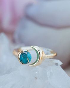 S A L E * Last Chance * Copper Turquoise Half Moon Ring * Gold * Adjustable * Wrap * Boho * Jewelry *Blue* BJR065 Spiritual Turquoise Ring, Adjustable Gold Spiritual Turquoise Ring, One-of-a-kind Blue Turquoise Ring, Turquoise Opal Cabochon Ring, Adjustable Green Turquoise Ring, Spiritual Style, Moon Ring, Base Metal, Metal Bands, Gold Plated Jewelry