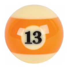 an orange and white pool ball with the number thirteen on it