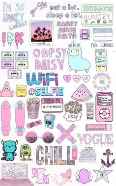 a sticker sheet with various items on it