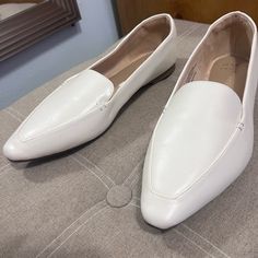 Brand New Loafers Flats Color: Cream Size: 9.5 No Box Everyday Pointed Toe Loafers For Spring, Spring Everyday Loafers With Pointed Toe, Classic Pointed Toe Flats For Spring Business Casual, Classic White Flats For Everyday, Everyday Flat Loafers For Spring, Elegant Everyday Loafers For Spring, Everyday Almond Toe Loafers For Spring, Spring Almond Toe Everyday Loafers, Everyday Spring Almond Toe Loafers