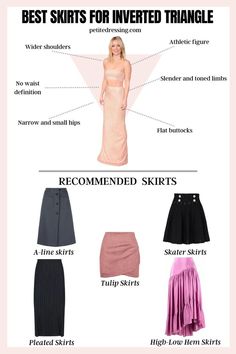 Skirts guide for petite inverted triangle shape Petite Inverted Triangle, Dress Body Type, Narrow Hips