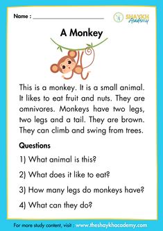 an animal worksheet with the words monkey