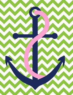 an anchor on a green and white chevron background