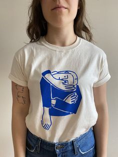 Blue Lady T-Shirt – Paris Woodhull Geometric Clothing, Tees Pattern, Ink Design, Spring Fabric, China Fashion, Blue Ink, Cotton Tops, Shirt Design, Tshirt Print