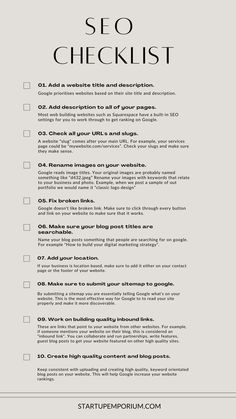 An beige SEO checklist numbered one to ten Brand Launch Checklist, Smma Agency Website, Website Homepage Design Layout, Systemisches Coaching, New Website Launch, Website Checklist, Seo Checklist, Seo Website Design, Website Planning