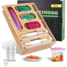 the bamboo storage box holds six different items