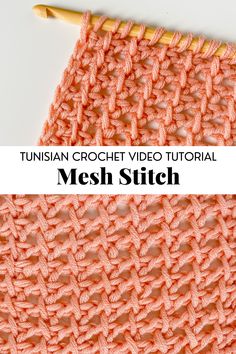 an orange crochet video stitch with text overlay that says,'mesh stitch '