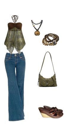 Green Brown Outfit, Brown Y2k Outfit, Summer Modest Outfits, Downtown Outfits, Brown Outfit