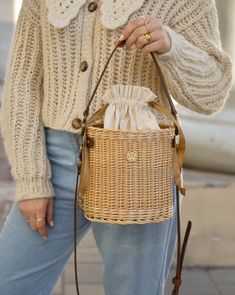 Crossbody wicker round bucket basket for women with adjustable leather long and short straps, have inside cotton bag. It is carefully hand-made by local artisans. This fashionable, stylish and environmentally-friendly basket is perfect for everyday use or going out. Basket have fantastic proportions and handle that perfectly fit into your hand. Wicker basket can be ideal gift for your mum, sister or friend! Features: - a precisely handmade basket made in Lithuania - made from all-natural, eco-fr Trendy Woven Straw Bag With Round Handle, Picnic Shoulder Bag With Adjustable Strap, Bohemian Bucket Bag With Braided Top Handle, Bohemian Top Handle Bucket Bag, Bohemian Spring Bucket Bag Tote, Bohemian Spring Tote Bucket Bag, Spring Bohemian Woven Bucket Bag, Bohemian Spring Crochet Bucket Bag, Daily Use Basket Shaped Bucket Bag