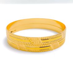 Step out in style with our Striped Machine Cut Bangles. Crafted from 22k gold with a weight of 28.5 grams, these yellow gold bangles are perfect for any occasion. With a bangle size of 2.2 and an opening diameter of 2.15", they are available in a set of 2 pieces. The intricate machine cut stripes on the surface of the bangles are sure to make a statement. PRODUCT DETAILS Gold Purity(karat): 22k Gold Weight(grams): 28.5 Item Finish: Yellow Gold Bangle Size: 2.2 Bangle Opening(diameter): 2.15" Num 22k Gold Hallmarked Bangle For Festive Occasions, Festive 22k Gold Hallmarked Bangle, Festive 22k Yellow Gold Bangle, Formal Yellow 22k Gold Bangle, Yellow Gold-plated Bangle Bracelet, 22k Gold Round Bangle For Formal Occasions, 22k Gold Bangle For Formal Occasions, Formal 22k Gold Round Bangle, Festive Yellow Gold Bangle Bracelet