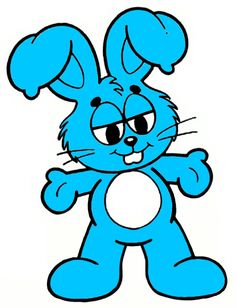 the blue bunny is standing up with his arms crossed