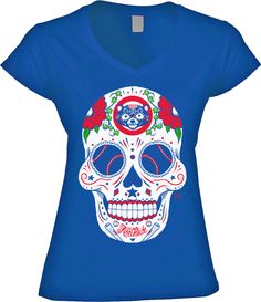 Chicago Northside Sugar Skull - Womens VNeck Sugar Skull Shirt, Skull Clothing, Sugar Skull Art, Skull Tee, The Windy City, Skull Shirts, Knitted Tshirt, Chicago Cubs, Casual T Shirts