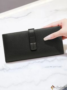 BirdinBag - Embossed Litchi Leather Long Wallet - Exquisite Craftsmanship in Compact Design Rectangular Wallets With Snap Closure For Daily Use, Rectangular Wallets With Snap Closure, Daily Use Leather Clutch With Magnetic Closure, Versatile Leather Wallet With Snap Closure, Leather Clutch With Magnetic Closure For Daily Use, Elegant Faux Leather Clutch For Daily Use, Rectangular Faux Leather Wallets For Daily Use, Black Envelope Wallet For Daily Use, Rectangular Faux Leather Wallet For Daily Use