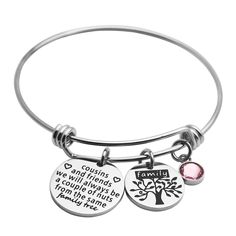 PRICES MAY VARY. ❤️The bracelet is made from high-quality stainless steel polished on all sides. Stainless steel won't tarnish or rust! ❤️This bangle is expandable - meaning it will expand to fit over your wrist and then snap back to its original size. Bangle Diameter: 62 mm. ❤️Cousin Quotes keepsake bracelet--①Cousins By Blood Sisters By Heart Friends By Choice; ②Cousins and Friends We Will Always Be a Couple of Nuts from the Same Family Tree; ③Side By Side of Miles Apart We Are Sousins Connect Personalized Stainless Steel Charm Bracelet For Friendship, Personalized Adjustable Metal Name Bracelet, Customizable Stainless Steel Friendship Bracelets, Personalized Metal Bracelet For Friendship, Personalized Metal Bracelets For Friendship, Personalized Metal Bracelets For Gifts, Personalized Metal Bracelets As Gifts, Personalized Stainless Steel Bangle Bracelets, Metal Bracelets For Personalized Gifts