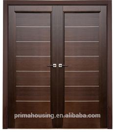 two wooden doors with metal handles on each side