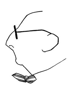 a black and white drawing of a person reading a book