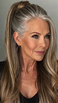 Sophisticated Long Hairstyles for Wo Long Gray Hair Over 60, Long Grey Hair With Bangs, Over 60 Long Hairstyles, Long Hair Over 60 Aging Gracefully, Long Hair Older Women, Grey Hair Journey, Grey Hair With Bangs, Long Hairstyles For Women, Beautiful Aged Women