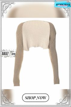 Long Sleeve Knitted Solid Shrug Top Fitted Chunky Knit Top For Winter, Fitted Chunky Knit Winter Tops, Fitted Chunky Knit Tops For Layering, Stretch Knit Cropped Sweater For Winter, Fitted Beige Knit Cropped Sweater, Beige Fitted Knit Cropped Sweater, Shrug Top, Long Sleeve Knit, Top Outfits