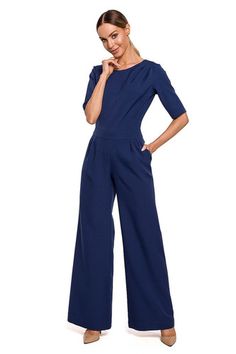 Suit Model, Jumpsuit Navy Blue, Posh Style, Outwear Women, Wide Legs, Elbow Length Sleeve, Mens Casual Outfits, Chic Boutique, Wide Leg Jumpsuit