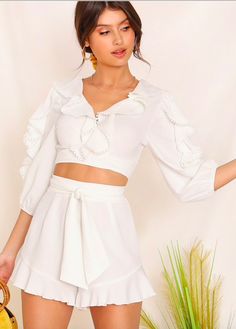 THE NEW VICTORIAN SHORTS SET Victorian Shorts, Ruffle Trim Shorts, New Victorian, Manhattan Nyc, Shop Boutique, Simply Chic, Belted Shorts, Ruffled Collar, Clothes Shop