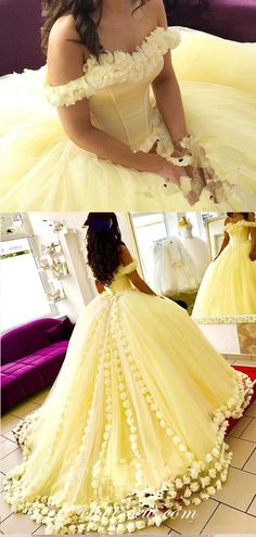 Yellow Quince, Flower Wedding Dresses, Senior Recital, Yellow Prom, Ball Gown Prom Dresses, Gown Prom Dresses, Quinceñera Dresses, Dress Quinceanera, 15 Dresses Quinceanera