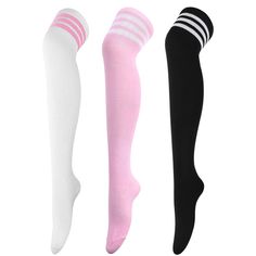 PRICES MAY VARY. ONE SIZE FITS MOST - These thigh highs are fitted US shoe size 6-9 & sock size 9-11. The length from the sock top to the heel is about 19.7″/50cm, and the toe to the heel is about 7.1″18cm long. Size Direction: The over-knee stockings for women fit average height women and the wearing effect is related to height. For height 65inch/165cm, weight 121lbs, it will be classic over-knee style. For 67.7inch/172cm, 154lbs, it will be just over the knee. For 68.9inch/175cm, the top of th High Thigh Socks, White Thigh High Socks, Striped Thigh High Socks, School Uniform Skirts, Thigh Socks, Striped Stockings, Average Height, Black Thigh High, Striped Tights