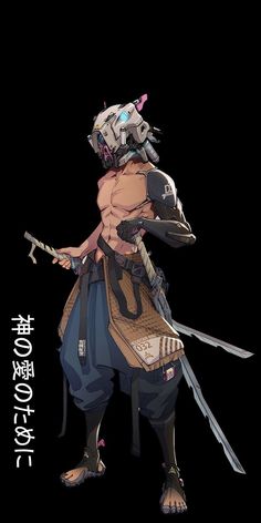 an anime character holding two swords and wearing armor