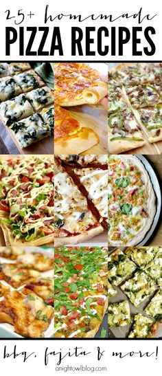 a collage of different types of pizzas