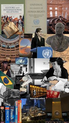 the collage shows many different things in this photo, including books and pictures on them