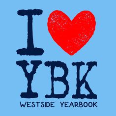 i love ybk westside yearbook t - shirt in blue with red heart