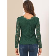 Made of lightweight semi-sheer fabric in a fitting silhouette, this elegant lace blouse from Allegra K is designed with a lace trim and full sleeves, which is an effortless option for weddings, night outings, or parties. A flattering deep V-neckline and long feminine sleeves, show your enchantment better. A scalloped lace trim and lace panel add a romantic feeling to this stretchy blouse, especially for teens, girls, or ladies. Slim fit design, makes you look more elegant. Perfect match mini ski Lace Patchwork Tops For Fall, Fall Lace Patchwork Tops, Lace Sleeve Blouse For Fall, Lace Blouse With Lace Sleeves For Fall, Fall Party Tops With Scalloped Lace, Fall Lace Blouse With Lace Sleeves, V-neck Lace Top With Scalloped Detail, Long Sleeve Lace Blouse With Scalloped Details, Long Sleeve Lace Blouse With Scalloped Lace