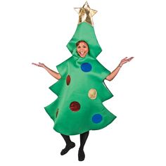 a woman in a green christmas tree costume