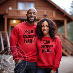 Customizable Red Crew Neck Sweatshirt, Casual Red Customizable Sweatshirt, Customizable Red Long Sleeve T-shirt, Customizable Red Long Sleeve Sweatshirt, Customizable Long Sleeve Red T-shirt, Customizable Red Top For Streetwear, Red Long Sleeve T-shirt With Custom Print, African American Couples, American Couple