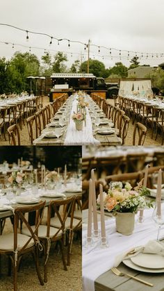 tables and chairs are set up for an outdoor wedding