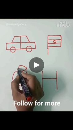 someone is drawing cars on the wall with marker