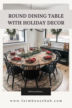 the round dining table with holiday decor is featured in this ad for farm house hut