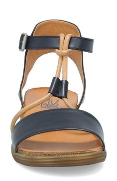 Channel effortless casual-chic style in this breezy sandal complete with a cushioned footbed to provide everyday comfort. Flat sole Cushioned footbed Leather upper and lining/rubber sole Made in Portugal Casual T-strap Sandals With Cushioned Footbed, Beach Ankle Strap Footbed Sandals With Arch Support, Ankle Strap Footbed Sandals With Arch Support For Beach, Beach Footbed Sandals With Arch Support And Ankle Strap, Summer T-strap Cushioned Footbed Sandals, Summer T-strap Footbed Sandals With Cushioned Footbed, Cushioned T-strap Footbed Sandals For Vacation, Casual Adjustable Wedge Sandals With Open Heel, Adjustable Cushioned Flat Heel Wedge Sandals