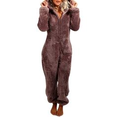 PRICES MAY VARY. This women's warm One-Piece Pajamas are made of fluffy fleece,which is very soft inside and out and come with in fun designs, solid color, two ears,long sleeve and elastic ankle cuffs;Womens fuzzy fleece pjs set,provide you warm and trendy chic looking in cold weather Women's onesies fleece pajamas with zip up hoodies, which is not only cute and warm ,but also easy to put on and take off; casual loose fit long pants jumpsuit sleepwear playsuit allow you the flexibility of moveme Pyjamas Onesie, Warm Pajamas, Comfortable Pajamas, Onesie Pajamas, Winter Pajamas, Fleece Pajamas, Nightgowns For Women, Estilo Chic, Flannel Pajamas