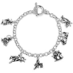 The Charms of Champions Rodeo Bracelet is perfect for any rodeo fan. The silver tone charm bracelet will pair well with any outfit. The 7 inch bracelet features classic rodeo figures in a silver tone. The antiquing brings out the details in the sculpted figures. Each of the charms features different rodeo events like bareback riding, steer wrestling, and barrel racing. Montana Silversmiths bracelets are coated in Montana Armor to prevent tarnish. This chain bracelet has a toggle closure. Celebrate the rodeo everyday while wearing this charm bracelet. A bright silver tone is sure to charm. Steer Wrestling, Bareback Riding, Rodeo Events, Barrel Racing, Women Accessories Jewelry, Nice Shoes, Rodeo, Chain Bracelet, Montana