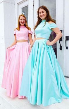 MACloth Two Piece 2017 Pink New Prom Dress Elegant Sky Blue Formal Gown 11035 Prom Dress Cheap, Gowns Simple, Two Piece Prom Dress, Modest Prom Dresses, Two Piece Prom, Prom Dresses Elegant, Modest Prom, Prom Dresses 2018, Simple Prom Dress