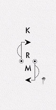 the letters k and r are drawn in black ink on white paper, with an arrow pointing