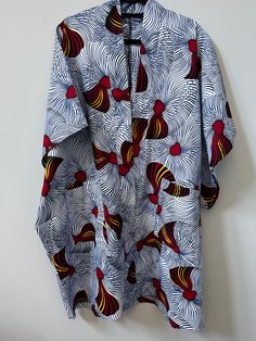 African Print Kimono - Arrow Casual Floral Print Short Sleeve Tunic, Casual Printed Patterned Kaftan, Casual Patterned Printed Kaftan, Casual White Short Sleeve Kaftan, Casual Printed Tunic Kaftan, Casual Red Printed Kaftan, Spring Short Sleeve Tunic With Pockets, Oversized Multicolor Casual Tunic, Casual Printed Kaftan With Kimono Sleeves