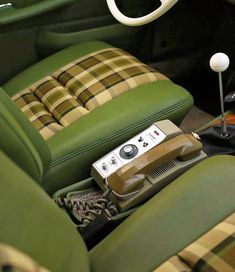 the interior of a car with a remote control