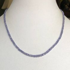 Hand Faceted Tanzanite Rondelle Beads 3-4mm (64.27 Cts) In Sterling Silver Closure Elegant Sapphire Necklace With Faceted Beads, Sapphire Gemstone Rondelle Necklace, Elegant Sapphire Crystal Necklaces With Round Beads, Elegant Sapphire Round Beads Crystal Necklace, Elegant Sapphire Crystal Necklace With Gemstone Beads, Sapphire Beaded Rondelle Jewelry, Tanzanite Faceted Beads Jewelry For Gift, Elegant Sapphire Faceted Beaded Necklaces, Elegant Tanzanite Jewelry With Faceted Beads